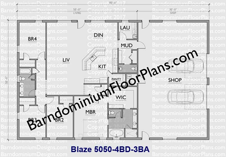 Blaze 5050 4 Bed 3 Bath Barndominium