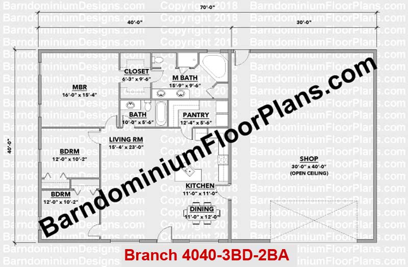 Branch 4040 3 Bed 2 Bath-Barndominium