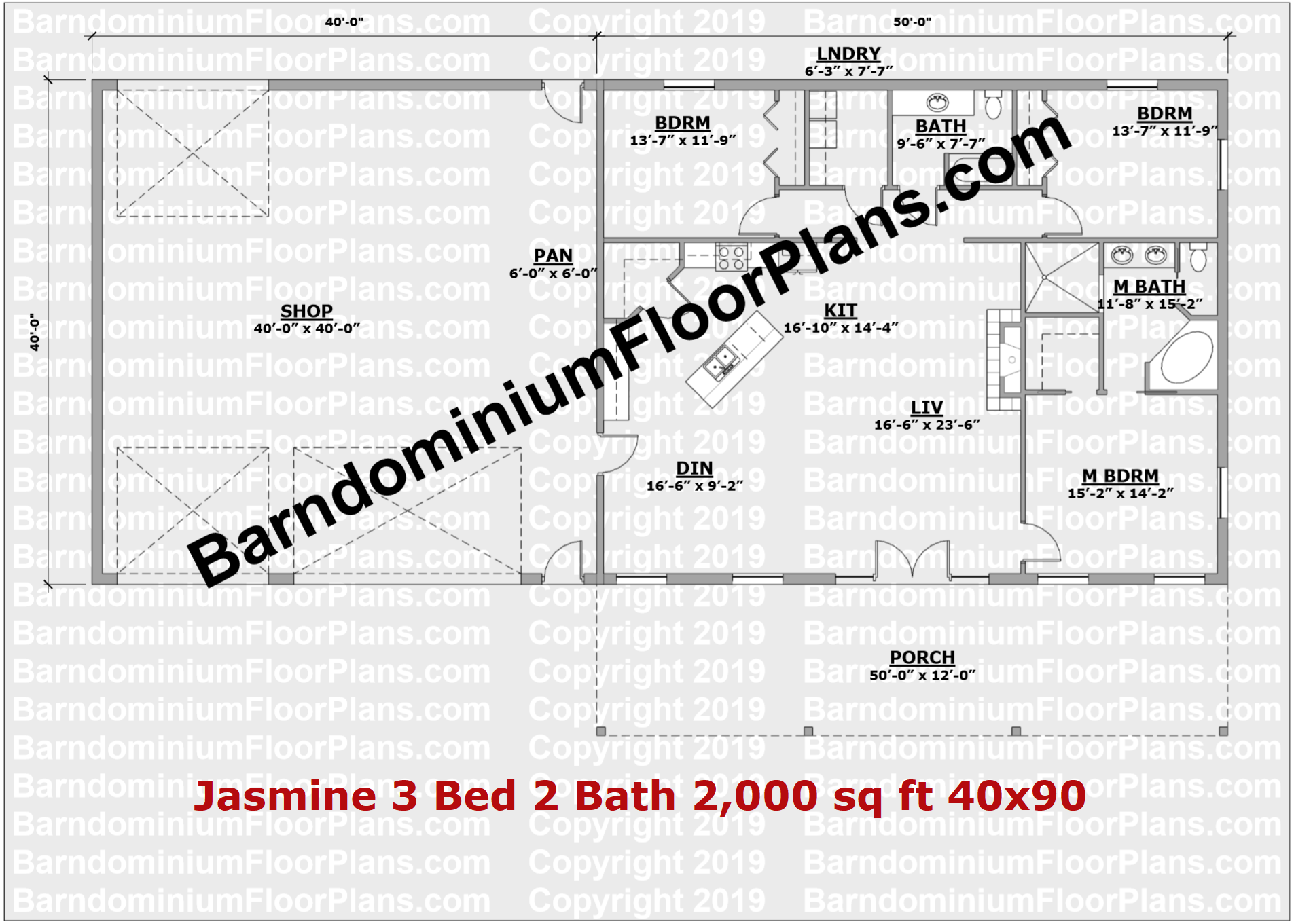 Jasmine 40x90 3Bed 2Bath Barndominium 