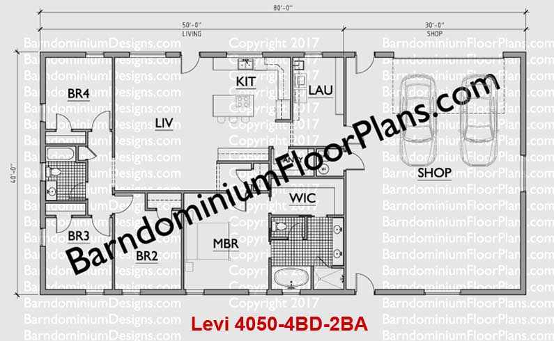 Levi 4050 4 Bed 2 Bath Barndominium