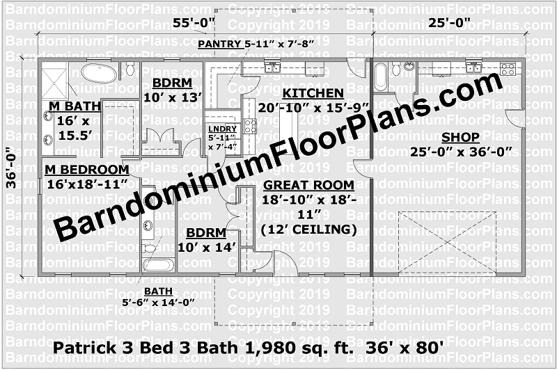 Patrick Barndominium 3 Bed 3 Bath 1980 sq ft 36x80