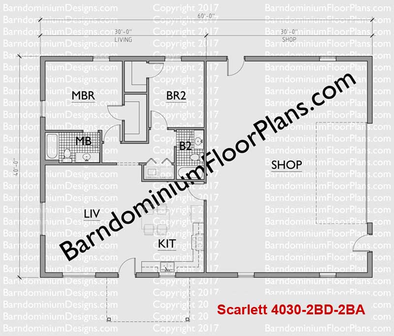 Scarlett 4030 2 Bed 2 Bath Barndominium