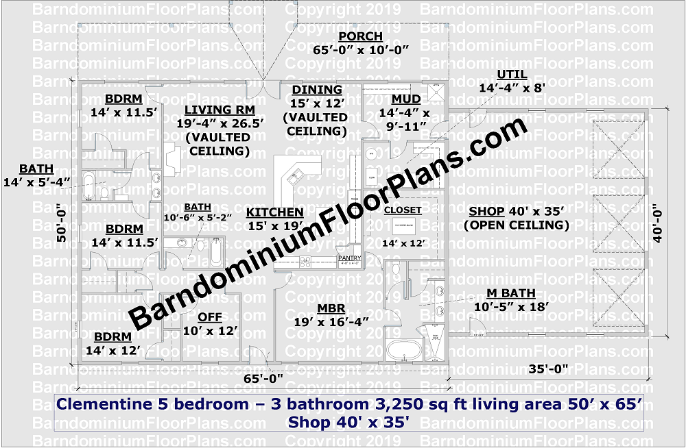 Clementine Barndominium 5 bedroom 3 bath 3250 sq ft living area